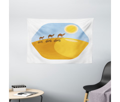 Camels on Desert Cartoon Wide Tapestry