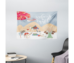 Colorful Camels Wide Tapestry