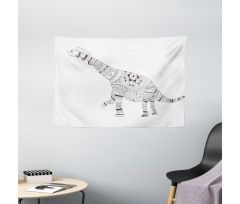 Monochrome Zentangle Dinosaur Wide Tapestry