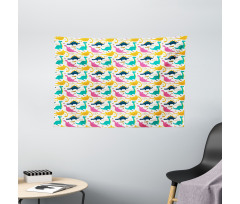 Rhythmic Dinosaurs Doodle Wide Tapestry