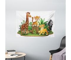 Colorful Forest Wildlife Wide Tapestry