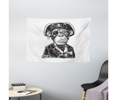 Pirate Monkey Portrait Art Wide Tapestry