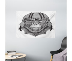 Hipster Grumpy Biker Ape Wide Tapestry