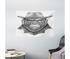 Old Monkey in a Cowboy Hat Wide Tapestry