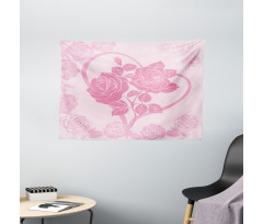 Roses in Heart Wide Tapestry
