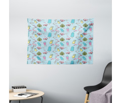 Popsicle Flamingo Pineapple Wide Tapestry