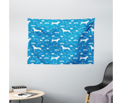 Dogs and Items Wide Tapestry