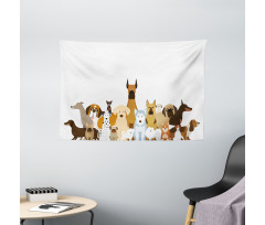 Funny Pet Breeds Cartoon Wide Tapestry