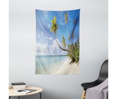 Tropical Beach and Palm Leaves Tapestry