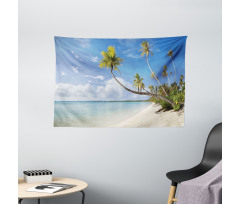 Tropical Beach and Palm Leaves Wide Tapestry