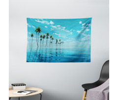 Long Coconut Trees Still Water Wide Tapestry