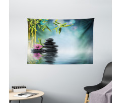 Hibiscus Bamboo on Water Wide Tapestry