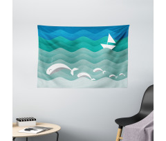 Nautical Paper Boat Wide Tapestry