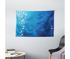 Sharks Ship Compass Wide Tapestry