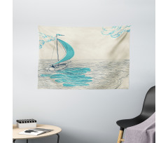 Cloudy Sailing Boat Wide Tapestry