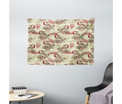 Peacocks and Snowflakes Wide Tapestry