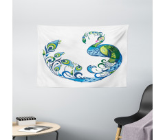 Colorful Peacock Tropic Wide Tapestry