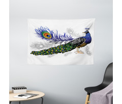 Wild Peacock Feather Wide Tapestry