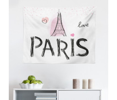 Paris Mikrofiber Geniş Duvar Halısı Romantik ve Kalpli Eyfel Kulesi Grafik Çizim