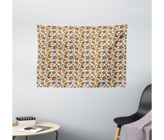 Funny Birds Acorns Petals Wide Tapestry