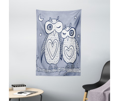 Night Bird Couple Doodle Tapestry