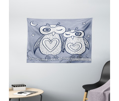 Night Bird Couple Doodle Wide Tapestry
