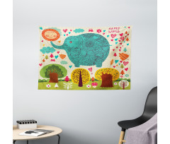 Elephant Trees Leaves Wide Tapestry