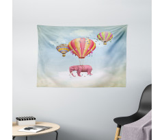 Pink Elephant in Sky Wide Tapestry