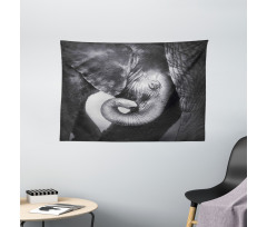 Elephant Mother and Baby Wide Tapestry