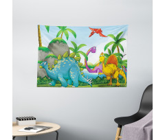 Dinosaurs in the Jungle Wide Tapestry