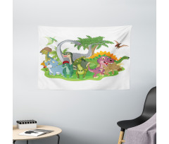 Cartoon Group Dinosaur Wide Tapestry