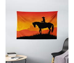 Lonely Cowboy Horseback Wide Tapestry