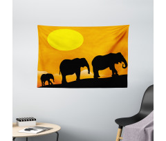 Baby Elephant and Family Wide Tapestry