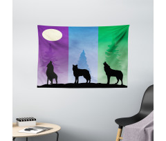 Wolf at Night Howling Wide Tapestry