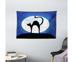 Black Cat Full Moon Sky Wide Tapestry