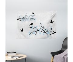 Winter Birds Stars Sky Wide Tapestry