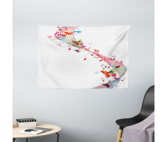 Colorful Notes Butterfly Wide Tapestry