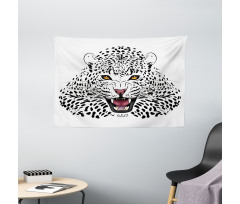 Angry Wild Leopard Wide Tapestry