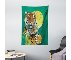 Tiger Family in Jungle Tapestry