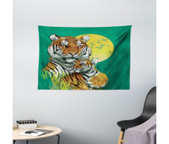 Tiger Family in Jungle Wide Tapestry