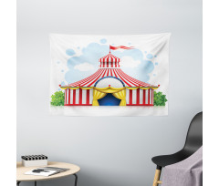 Striped Tent with Flag Wide Tapestry