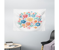 Colorful Folk Flowers Circle Wide Tapestry