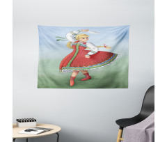 Slavic Girl Dancing Drawing Wide Tapestry