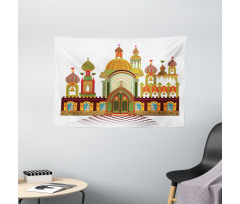 Slavic Architecture Fantasy Wide Tapestry