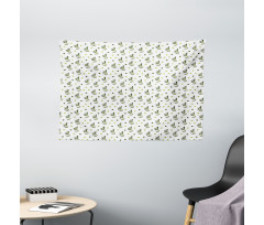 Hexagons and Leafy Branches Wide Tapestry