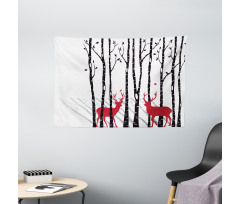 Deer Tree Forest Bird Wide Tapestry