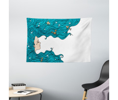 Girl Oceanic Hairstyle Wide Tapestry
