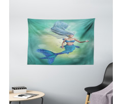 Mermaids Swimming Wide Tapestry