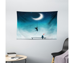 Boy Climbing to the Moon Wide Tapestry