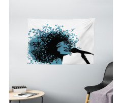 Singer Afro Music Note Hair Wide Tapestry